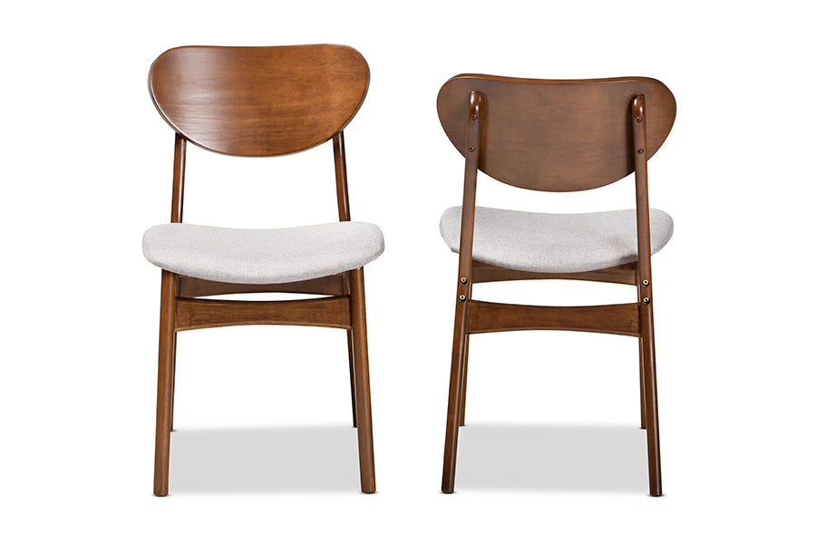 Katya Mid-Century Modern Grey Fabric Upholstered and Walnut Brown Finished Wood 2-Piece Dining Chair Set
