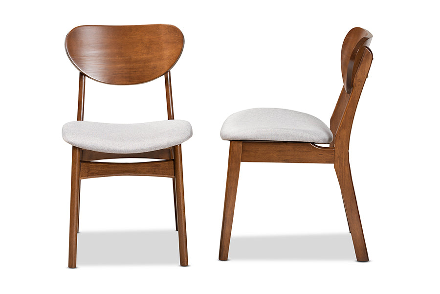 Katya Mid-Century Modern Grey Fabric Upholstered and Walnut Brown Finished Wood 2-Piece Dining Chair Set