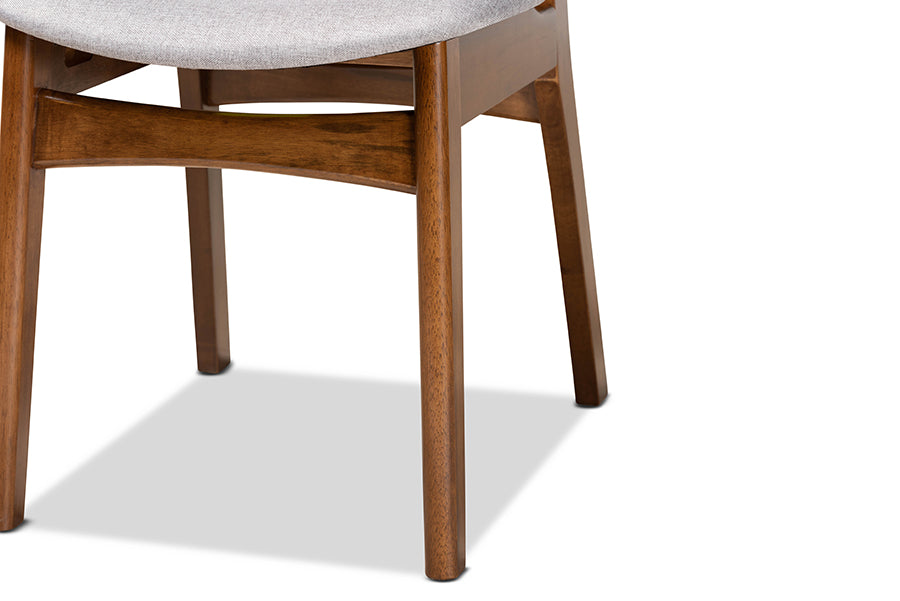 Katya Mid-Century Modern Grey Fabric Upholstered and Walnut Brown Finished Wood 2-Piece Dining Chair Set