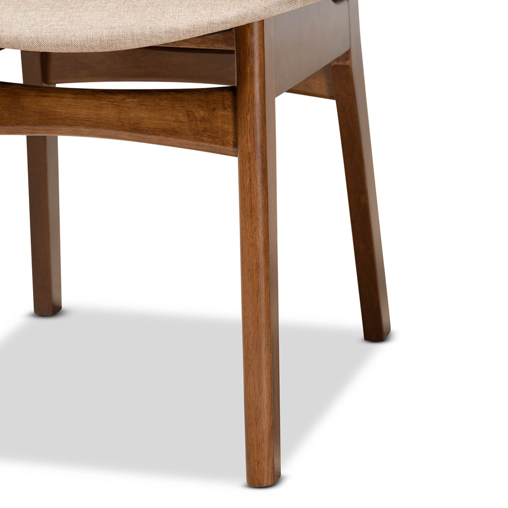 Katya Mid-Century Modern Sand Fabric Upholstered and Walnut Brown Finished Wood 5-Piece Dining Set