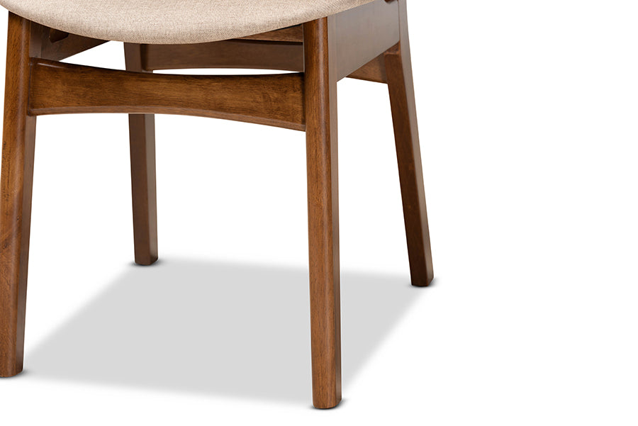 Katya Mid-Century Modern Sand Fabric Upholstered and Walnut Brown Finished Wood 2-Piece Dining Chair Set