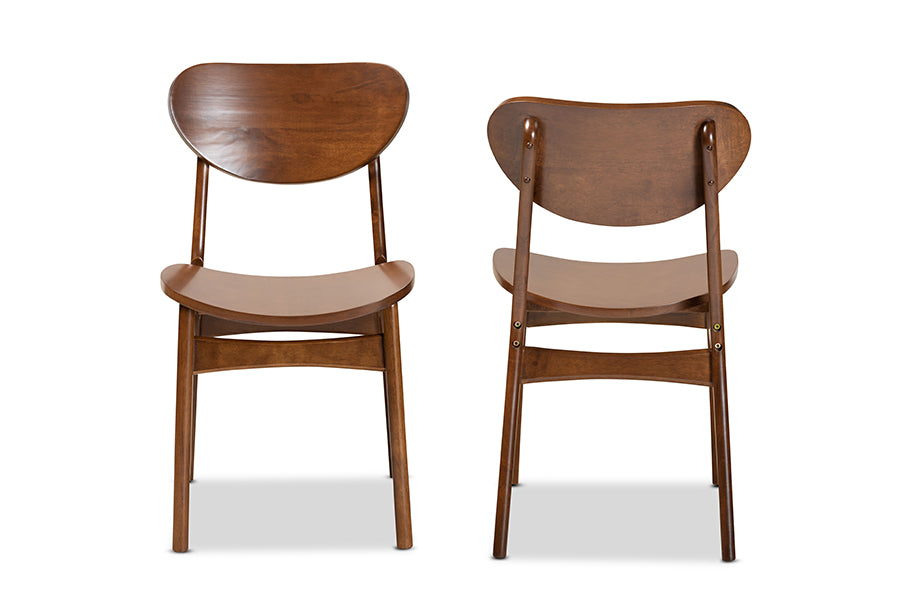 Katya Mid-Century Modern Walnut Brown Finished Wood 2-Piece Dining Chair Set