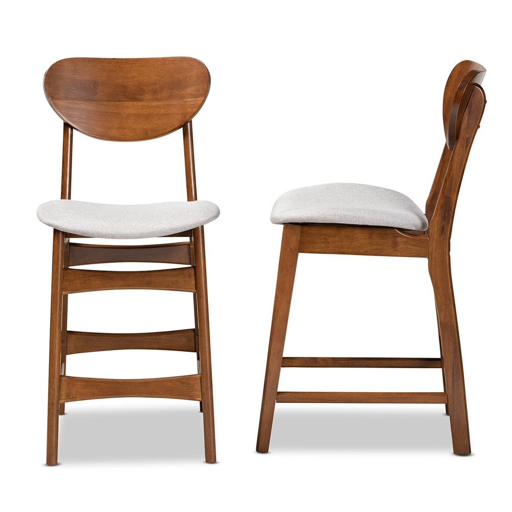 Katya Mid-Century Modern Grey Fabric Upholstered and Walnut Brown Finished Wood 2-Piece Counter Stool Set