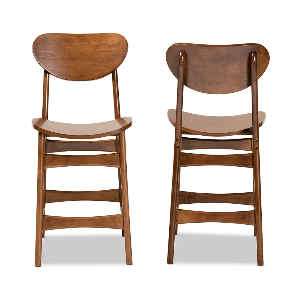 Katya Mid-Century Modern Walnut Brown Finished Wood 2-Piece Counter Stool Set