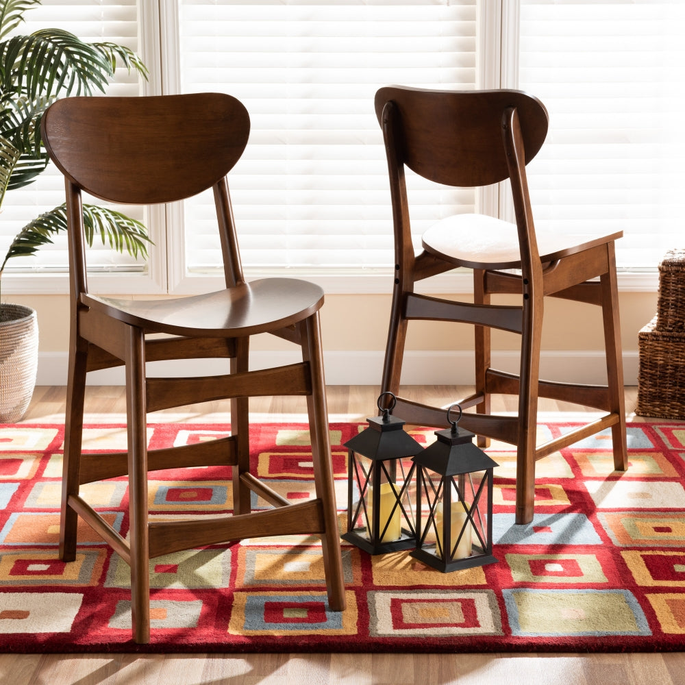 Katya Mid-Century Modern Walnut Brown Finished Wood 2-Piece Counter Stool Set