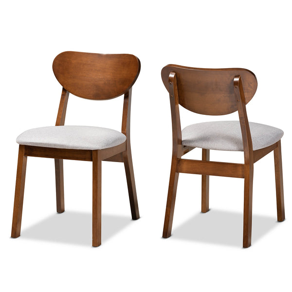 Damara Mid-Century Modern Grey Fabric Upholstered and Walnut Brown Finished Wood 2-Piece Dining Chair Set