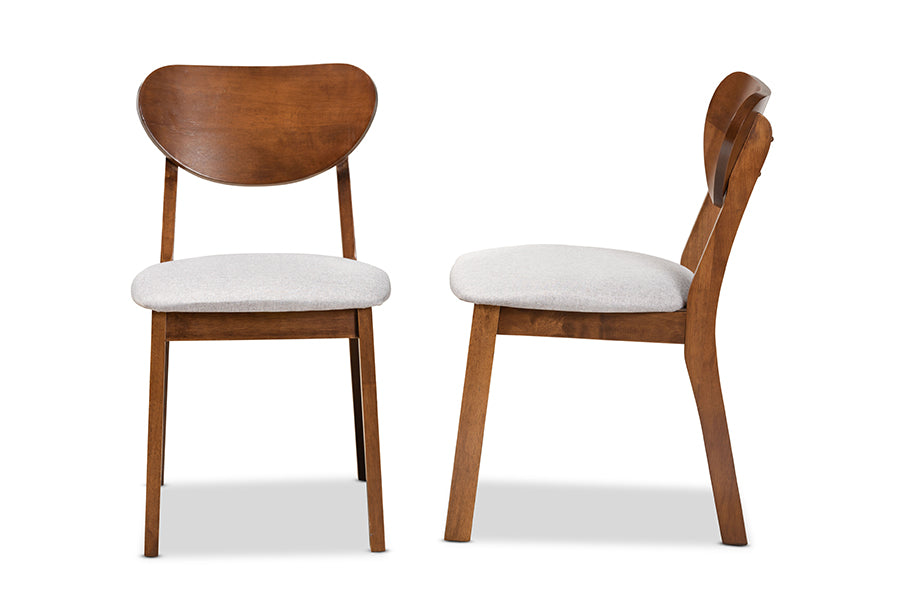 Damara Mid-Century Modern Grey Fabric Upholstered and Walnut Brown Finished Wood 2-Piece Dining Chair Set