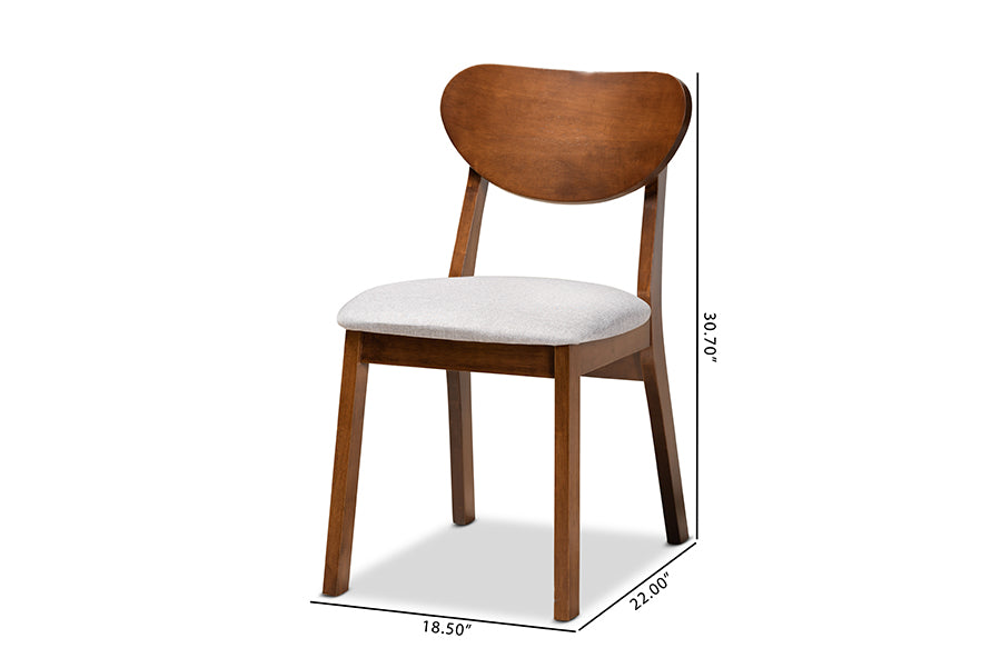 Damara Mid-Century Modern Grey Fabric Upholstered and Walnut Brown Finished Wood 2-Piece Dining Chair Set