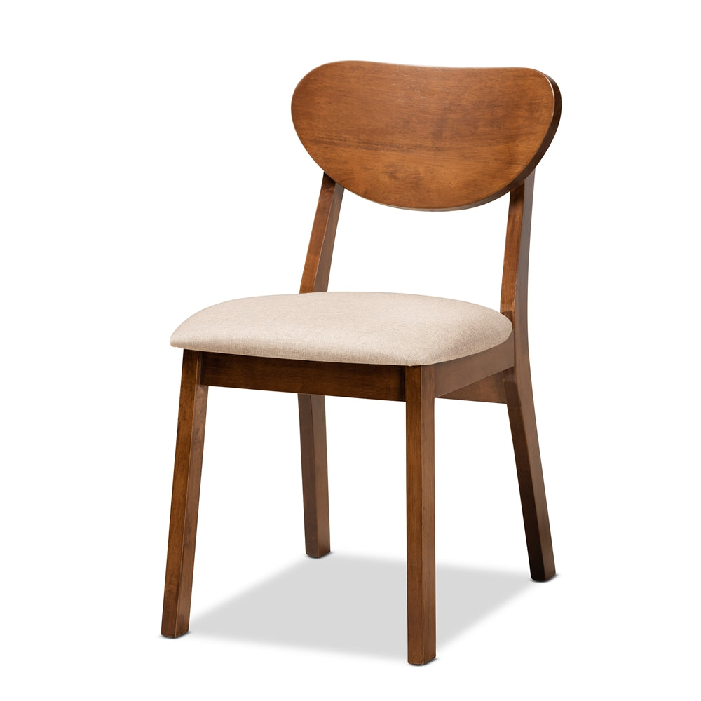 Damara Mid-Century Modern Sand Fabric Upholstered and Walnut Brown Finished Wood 5-Piece Dining Set