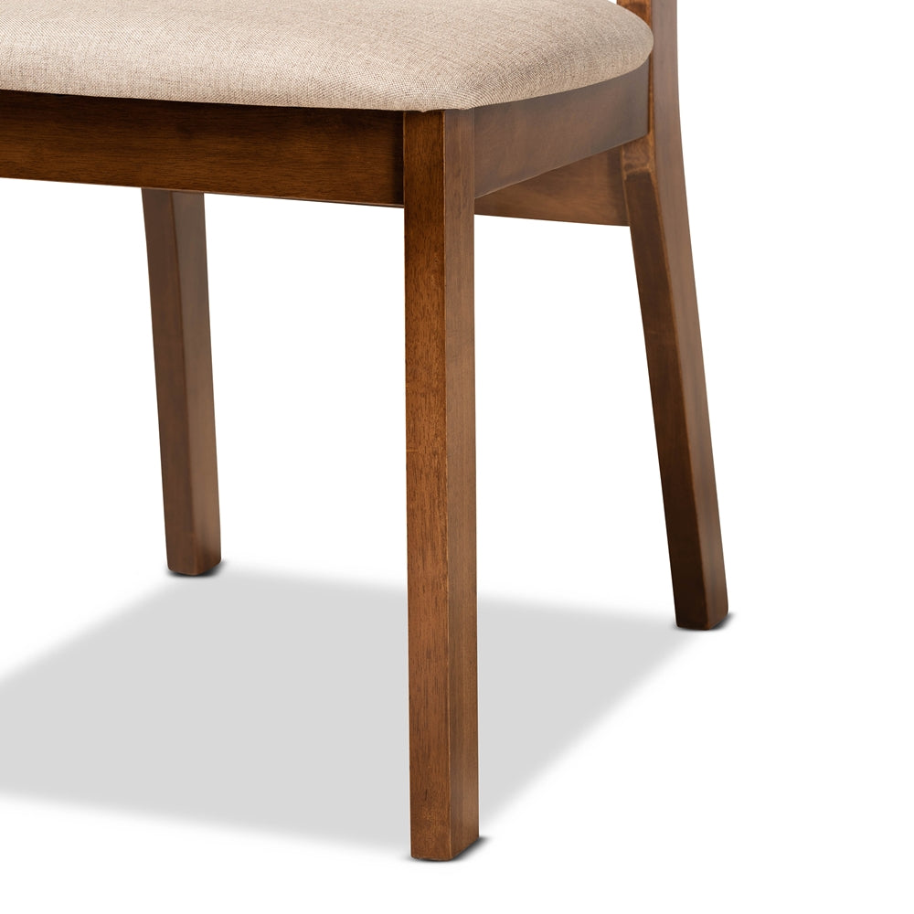 Damara Mid-Century Modern Sand Fabric Upholstered and Walnut Brown Finished Wood 5-Piece Dining Set