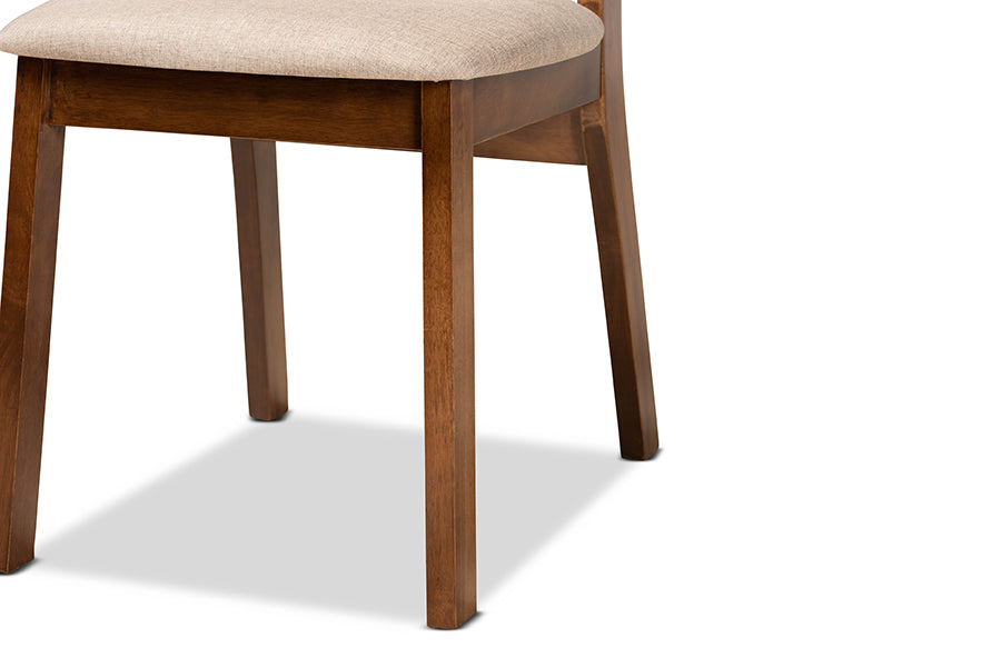 Damara Mid-Century Modern Sand Fabric Upholstered and Walnut Brown Finished Wood 2-Piece Dining Chair Set