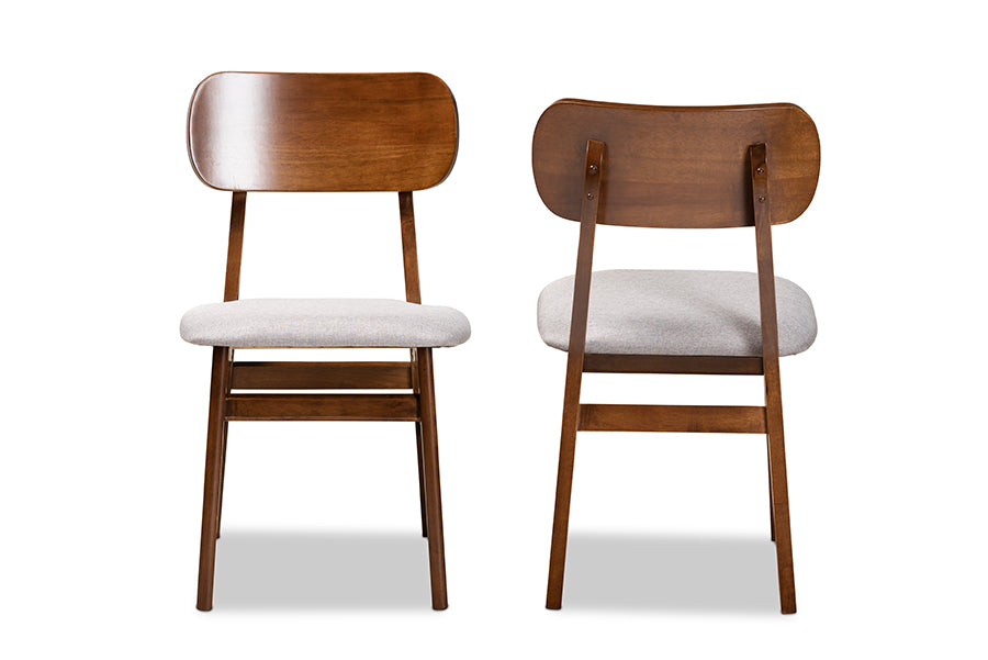 Euclid Mid-Century Modern Grey Fabric Upholstered and Walnut Brown Finished Wood 2-Piece Dining Chair Set