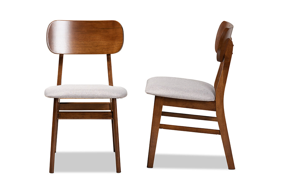 Euclid Mid-Century Modern Grey Fabric Upholstered and Walnut Brown Finished Wood 2-Piece Dining Chair Set