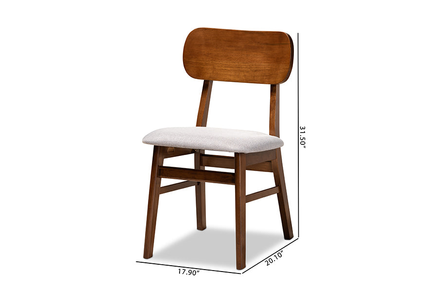 Euclid Mid-Century Modern Grey Fabric Upholstered and Walnut Brown Finished Wood 2-Piece Dining Chair Set