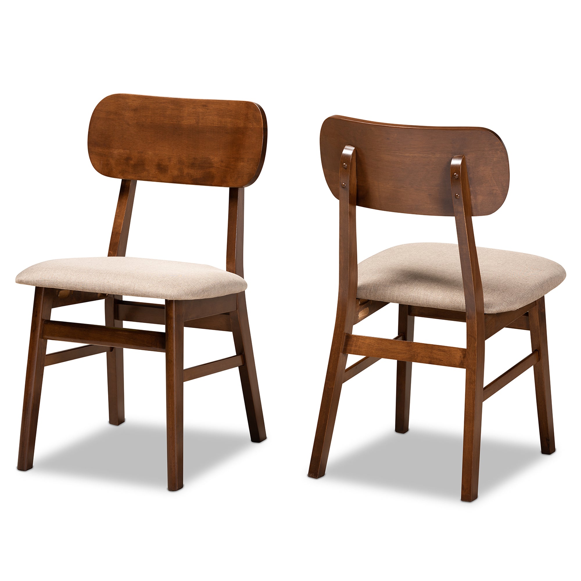 Euclid Mid-Century Modern Sand Fabric Upholstered and Walnut Brown Finished Wood 2-Piece Dining Chair Set