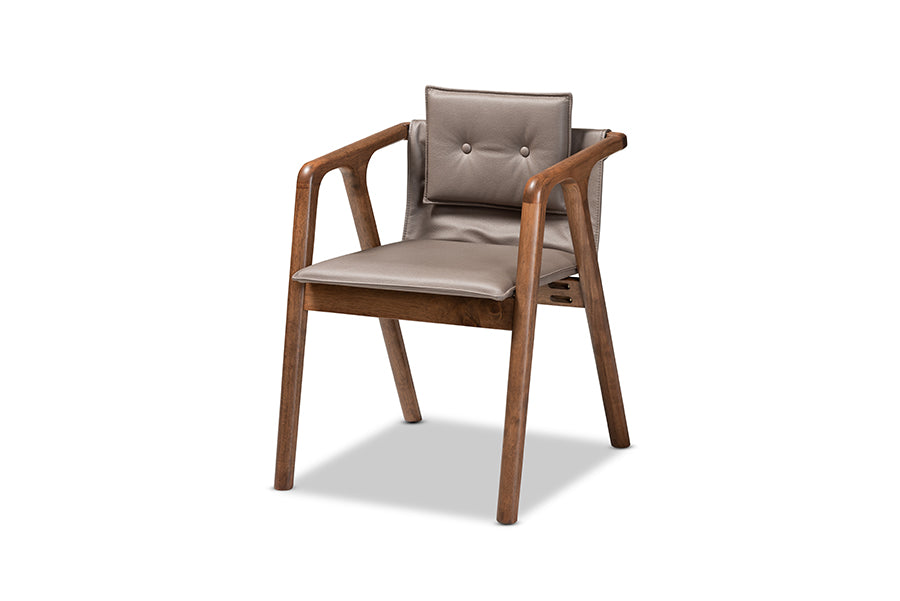 Marcena Mid-Century Modern Grey Imitation Leather Upholstered and Walnut Brown Finished Wood 7-Piece Dining Set