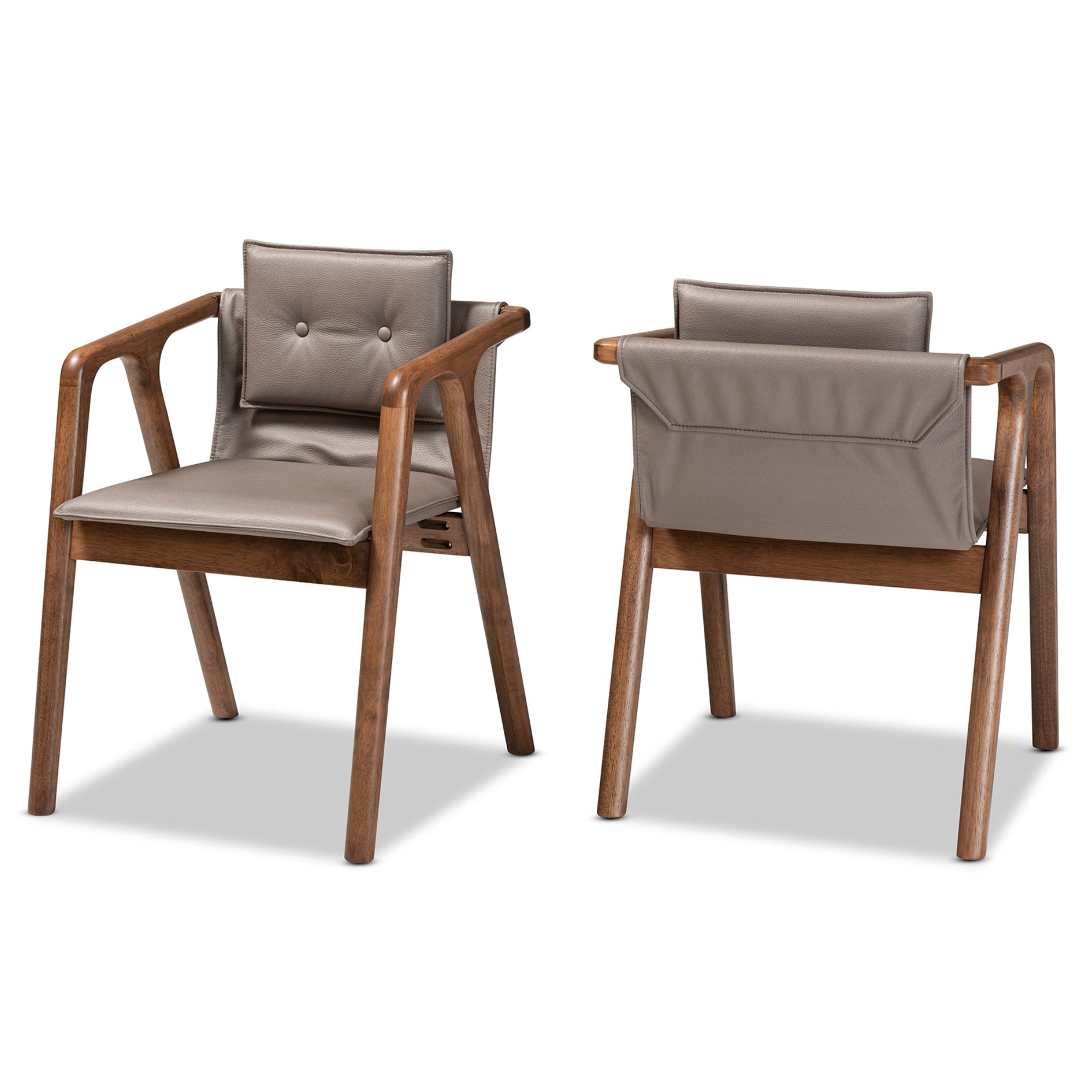 Marcena Mid-Century Modern Grey Imitation Leather Upholstered and Walnut Brown Finished Wood 2-Piece Dining Chair Set