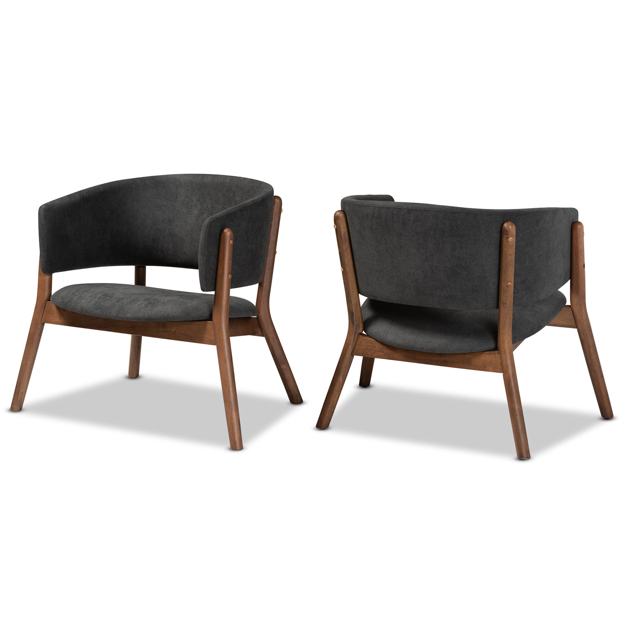 Baron Mid-Century Modern Dark Grey Fabric Upholstered and Walnut Brown Finished Wood 2-Piece Living Room Accent Chair Set