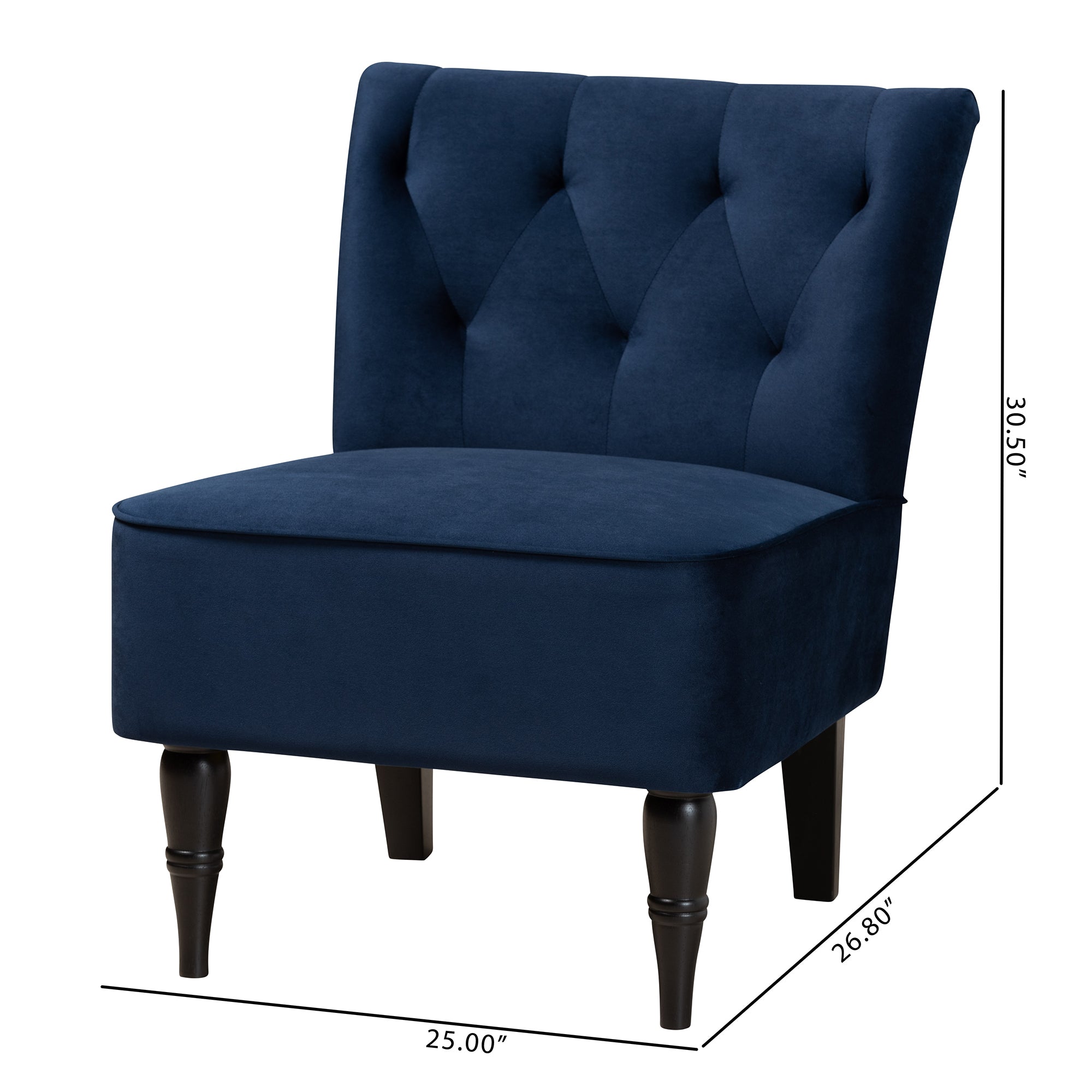 Harmon Modern and Contemporary Transitional Navy Blue Velvet Fabric Upholstered and Black Finished Wood Accent Chair