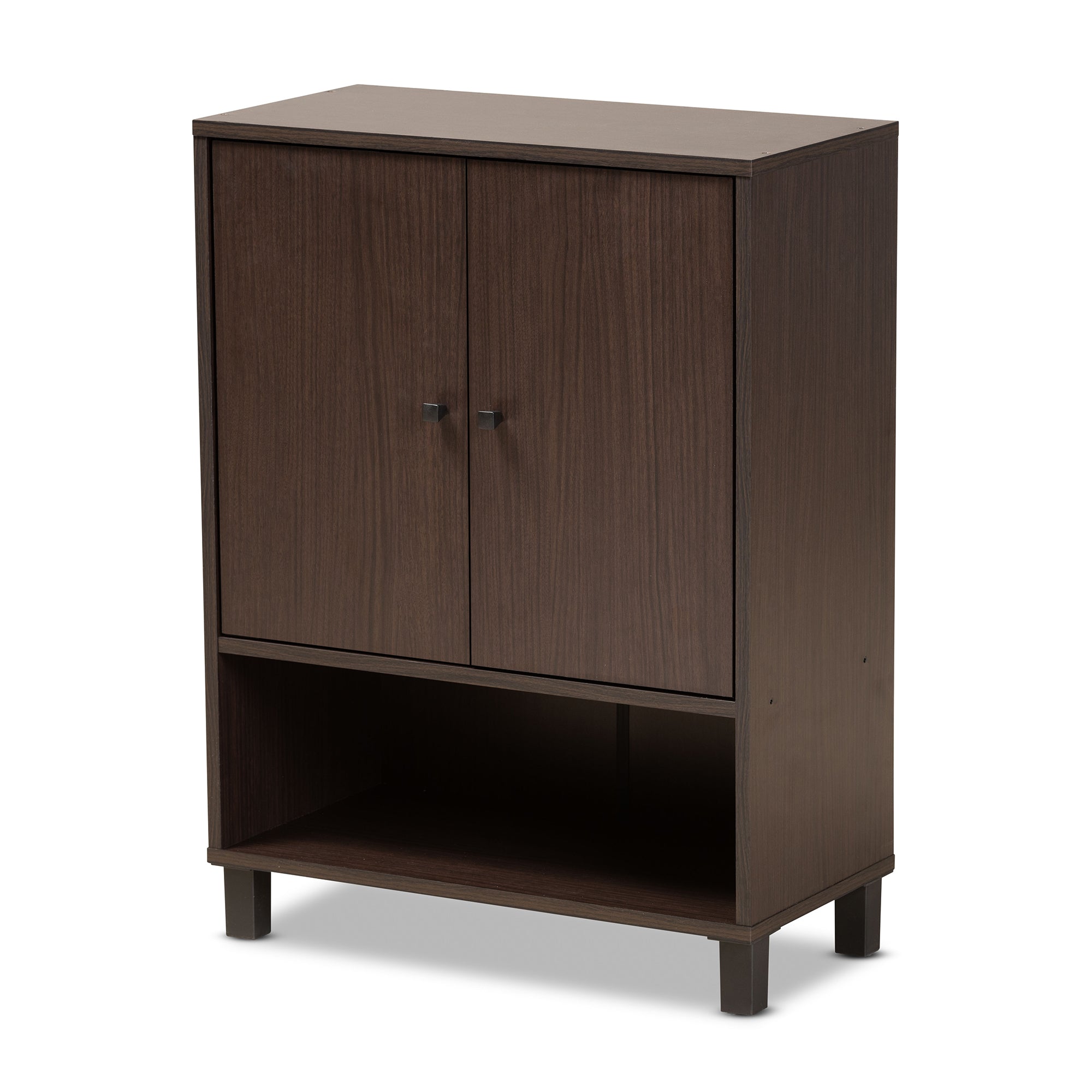 Baxton Studio Rossin Modern and Contemporary Dark Brown Finished Wood 2-Door Entryway Shoe Storage Cabinet with Bottom Shelf