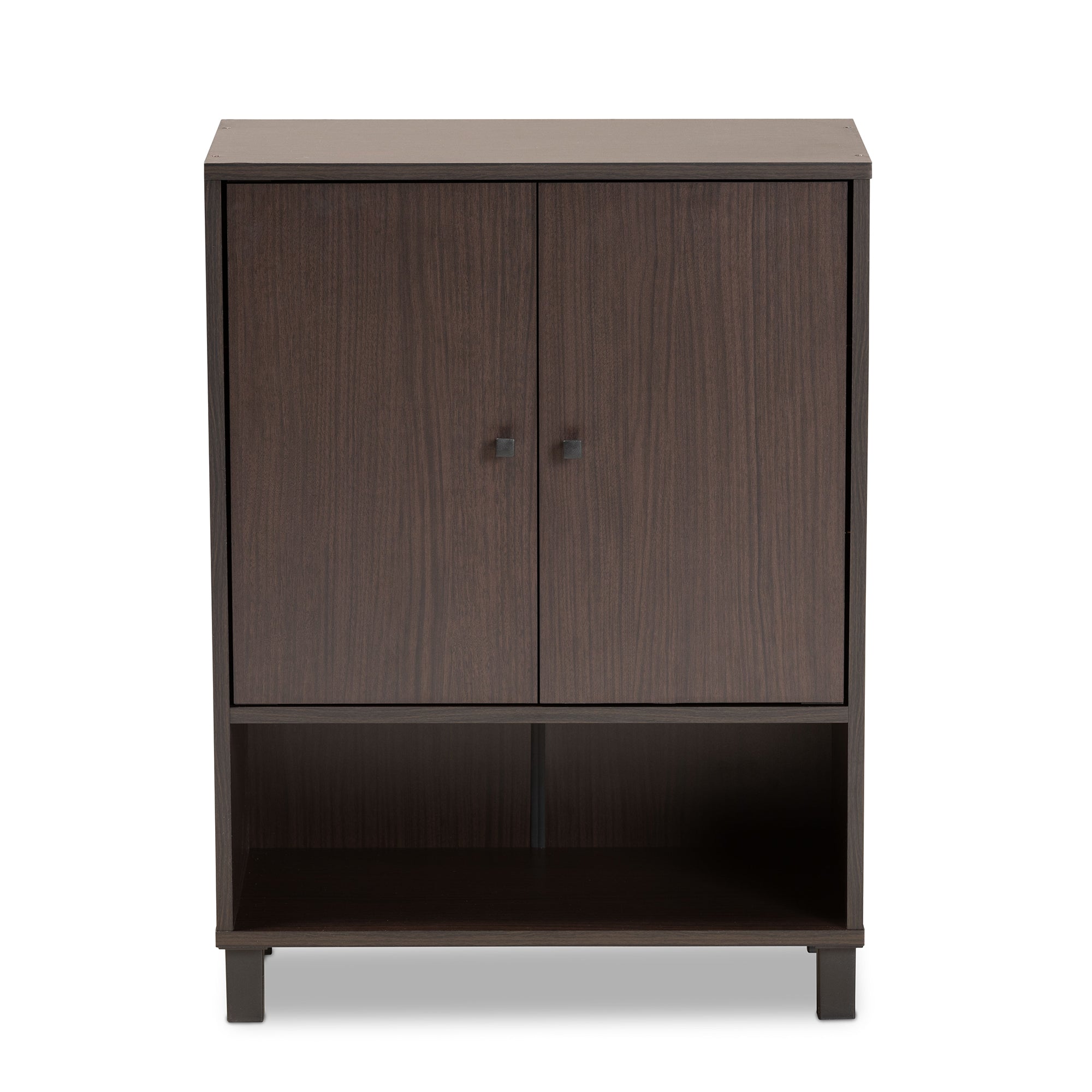 Rossin Modern and Contemporary Dark Brown Finished Wood 2-Door Entryway Shoe Storage Cabinet with Bottom Shelf