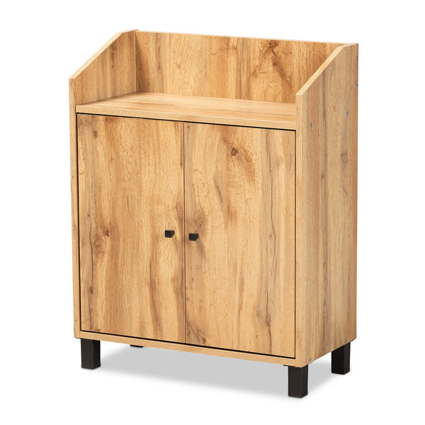 Rossin Modern and Contemporary Oak Brown Finished Wood 2-Door Entryway Shoe Storage Cabinet with Top Shelf