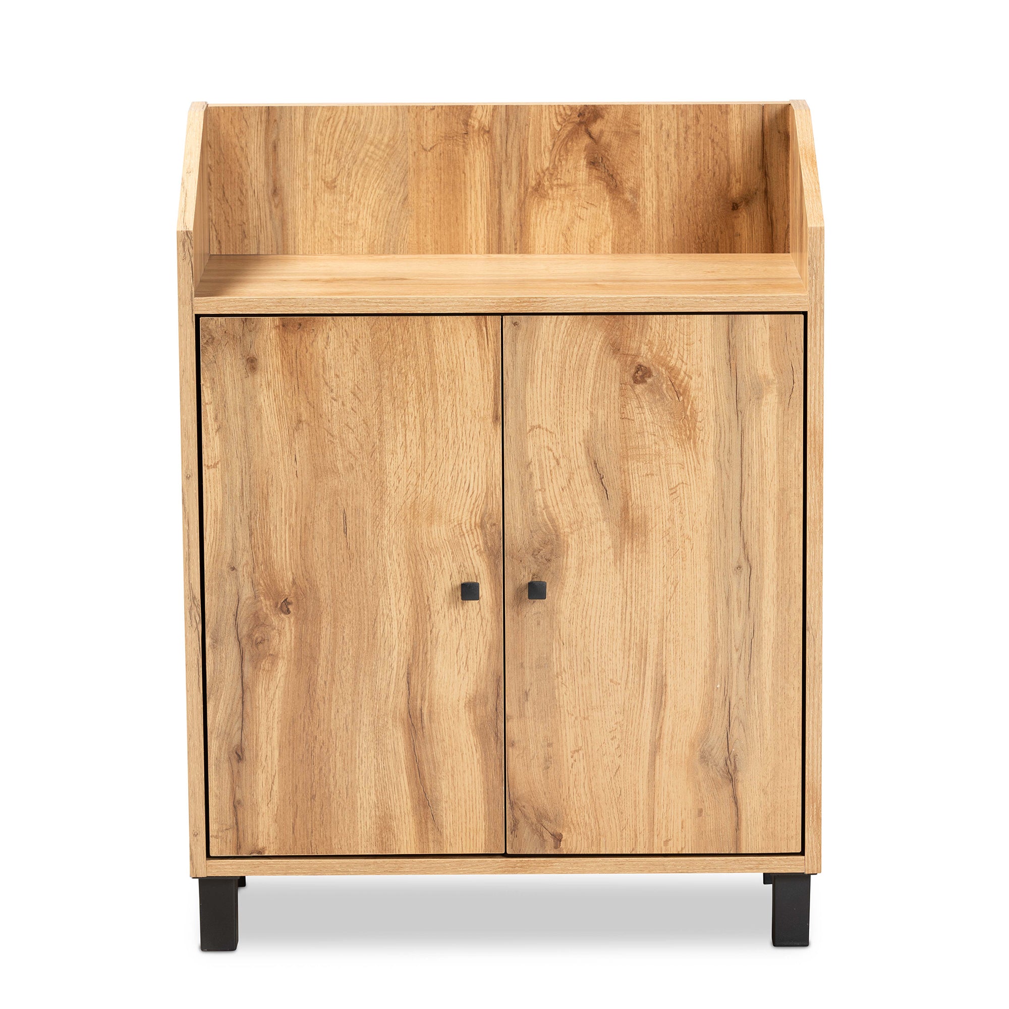 Rossin Modern and Contemporary Oak Brown Finished Wood 2-Door Entryway Shoe Storage Cabinet with Top Shelf