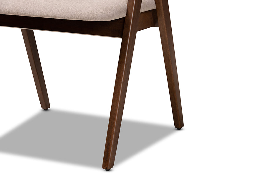 Danton Mid-Century Modern Beige Fabric Upholstered and Walnut Brown Finished Wood 2-Piece Dining Chair Set