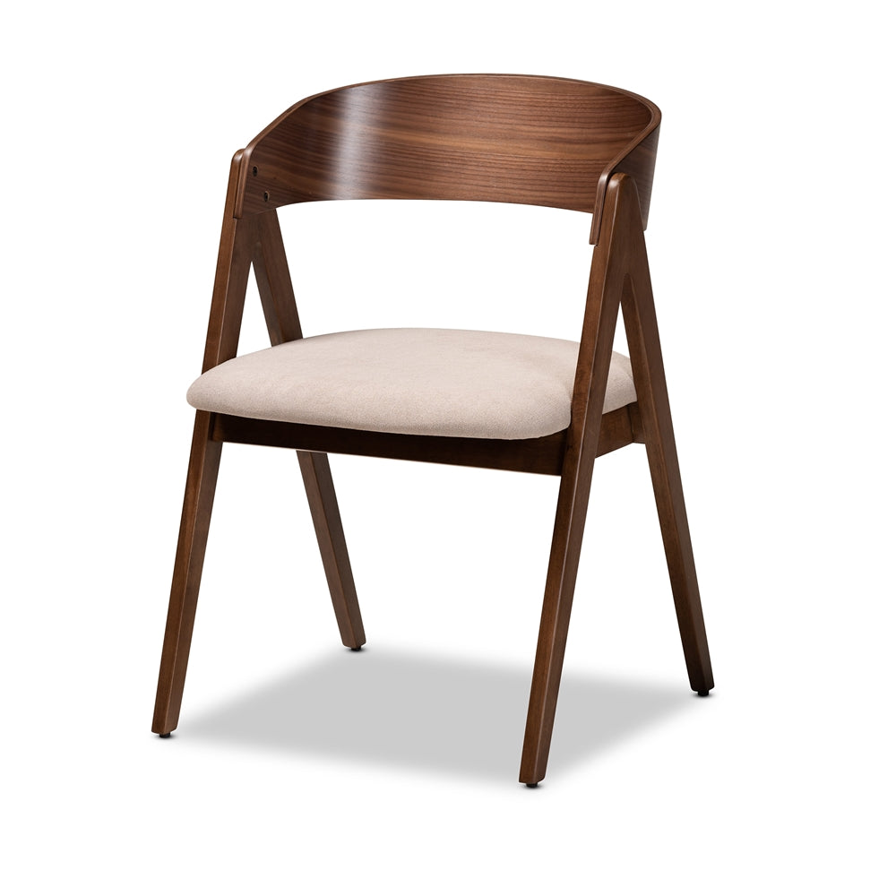 Danton Mid-Century Modern Beige Fabric Upholstered and Walnut Brown Finished Wood 5-Piece Dining Set