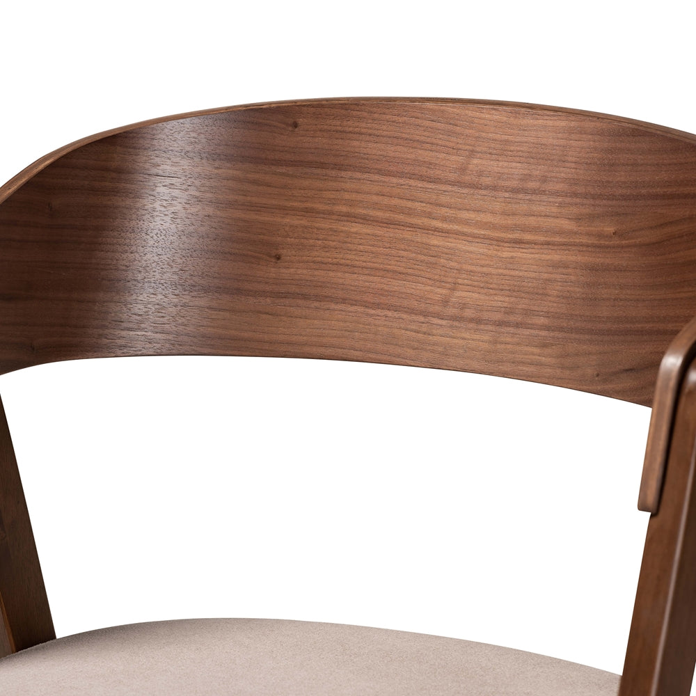 Danton Mid-Century Modern Beige Fabric Upholstered and Walnut Brown Finished Wood 5-Piece Dining Set