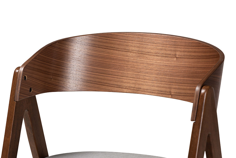 Danton Mid-Century Modern Grey Fabric Upholstered and Walnut Brown Finished Wood 2-Piece Dining Chair Set