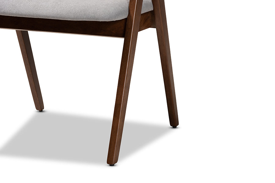 Danton Mid-Century Modern Grey Fabric Upholstered and Walnut Brown Finished Wood 2-Piece Dining Chair Set