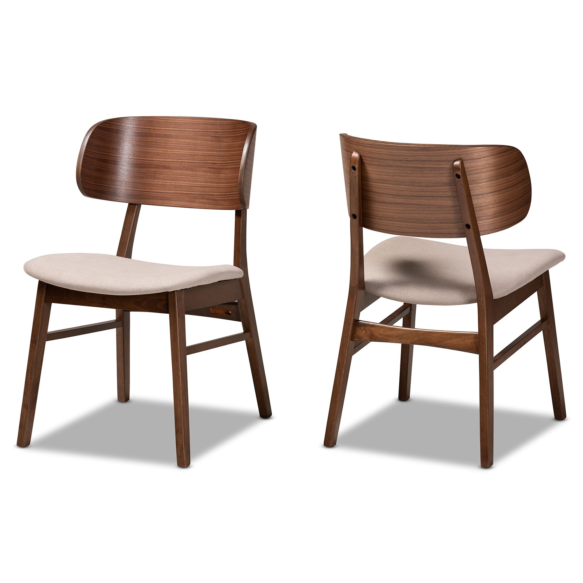 Alston Mid-Century Modern Beige Fabric Upholstered and Walnut Brown Finished Wood 2-Piece Dining Chair Set