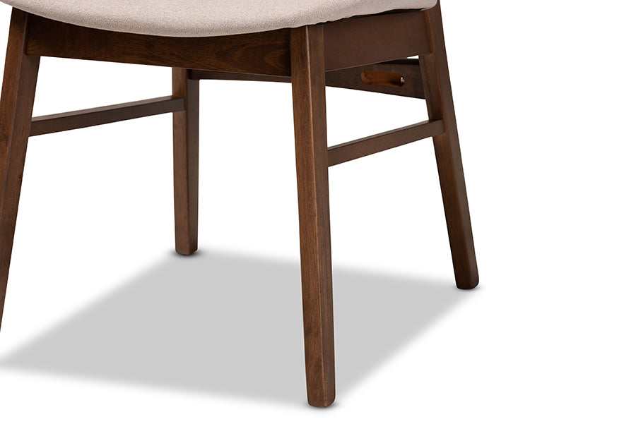 Alston Mid-Century Modern Beige Fabric Upholstered and Walnut Brown Finished Wood 2-Piece Dining Chair Set