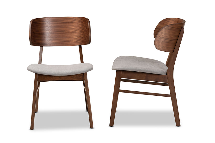 Alston Mid-Century Modern Grey Fabric Upholstered and Walnut Brown Finished Wood 2-Piece Dining Chair Set