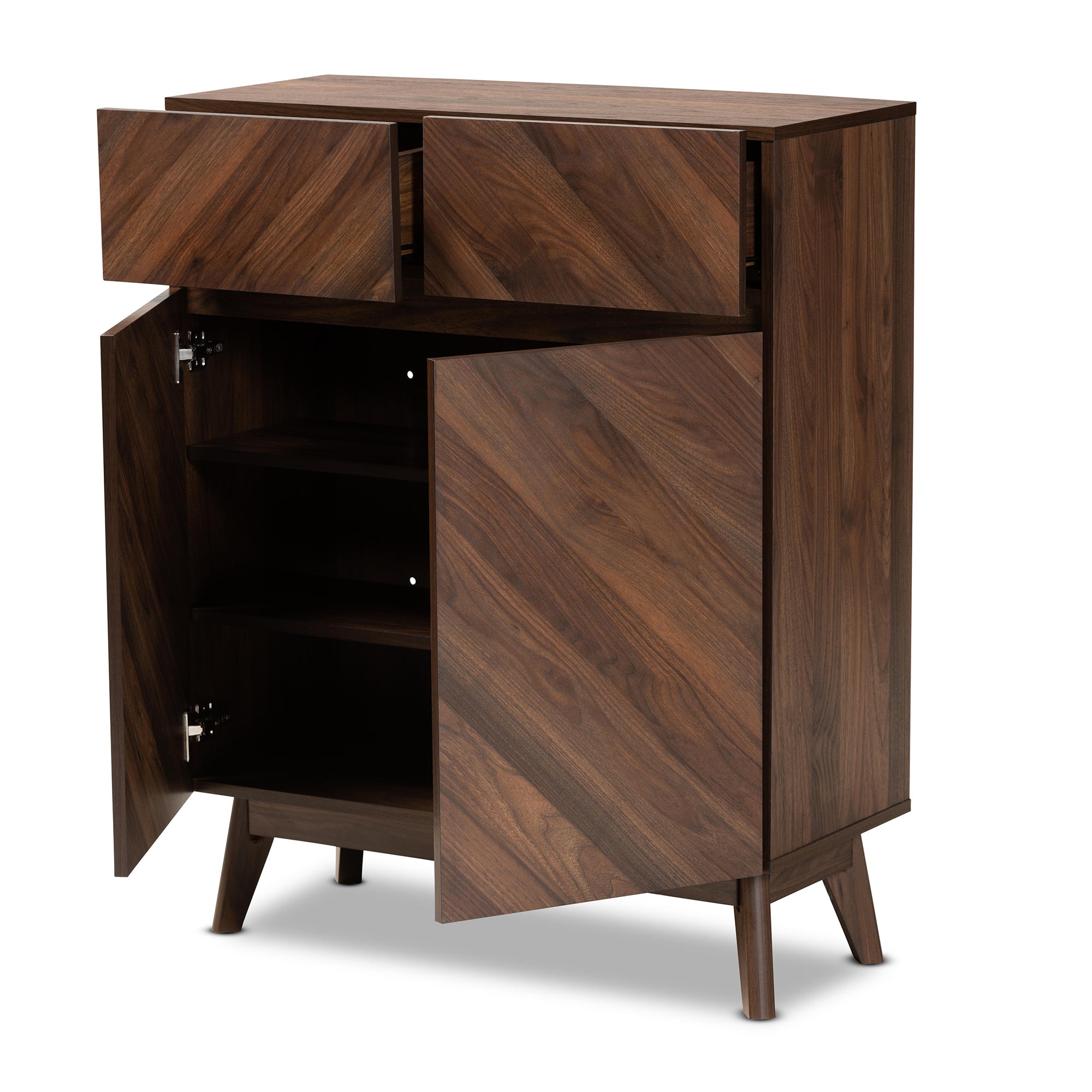 Hartman Mid-Century Modern Walnut Brown Finished Wood Shoe Cabinet
