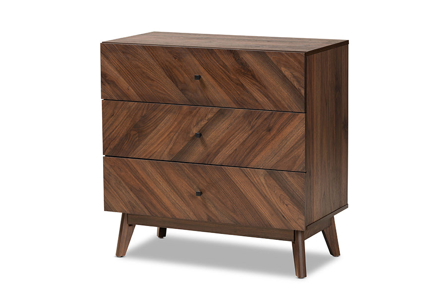 Hartman Mid-Century Modern Walnut Brown Finished Wood 3-Drawer Storage Chest