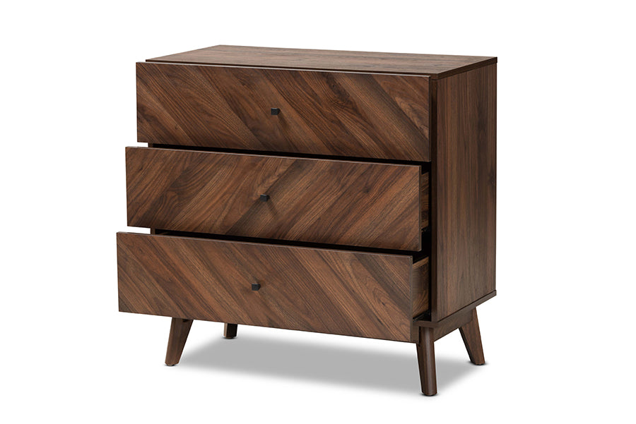 Hartman Mid-Century Modern Walnut Brown Finished Wood 3-Drawer Storage Chest
