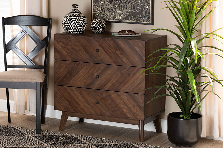 Hartman Mid-Century Modern Walnut Brown Finished Wood 3-Drawer Storage Chest