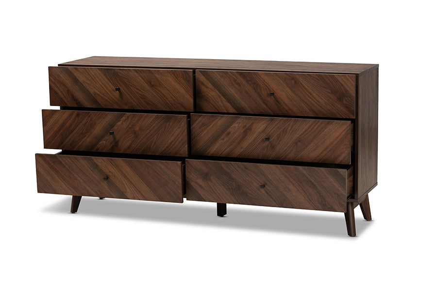 Hartman Mid-Century Modern Walnut Brown Finished Wood 6-Drawer Dresser