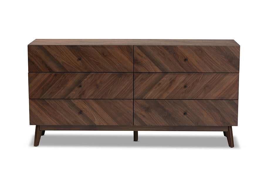Hartman Mid-Century Modern Walnut Brown Finished Wood 6-Drawer Dresser