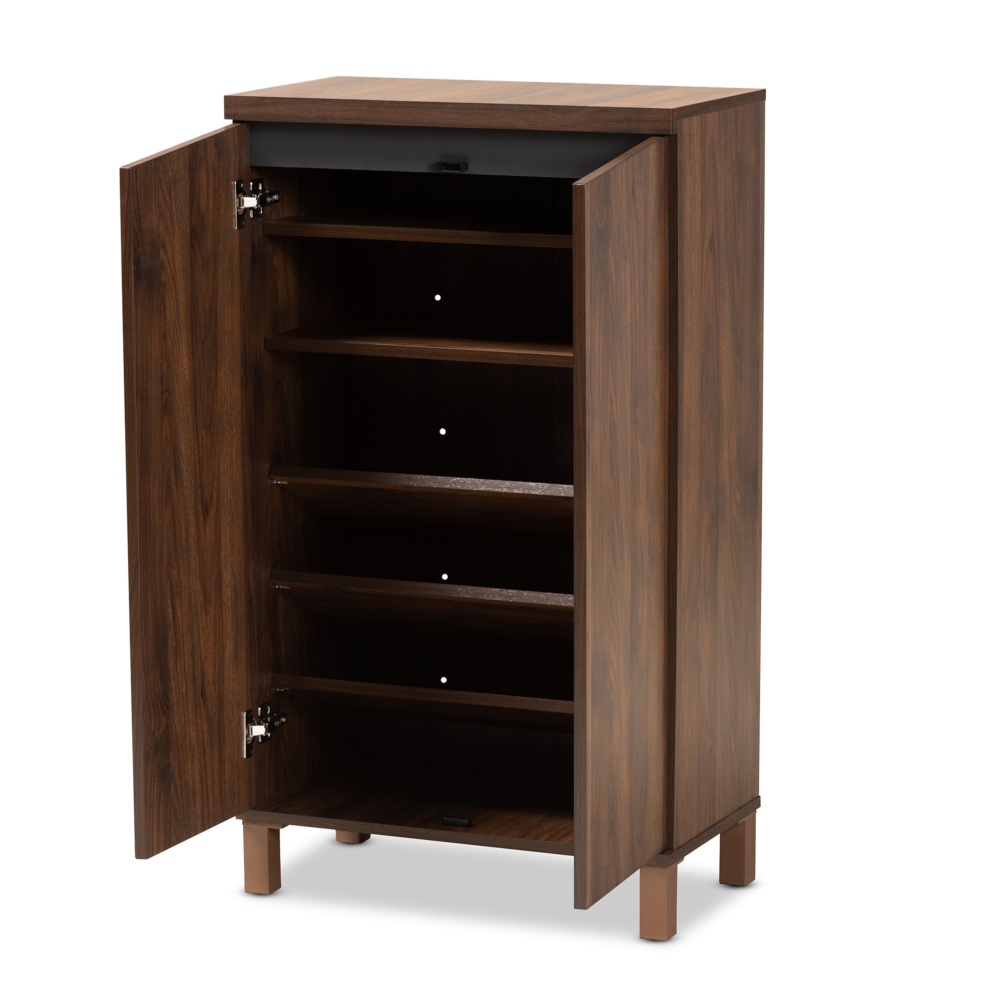 Talon Modern and Contemporary Two-Tone Walnut Brown and Dark Grey Finished Wood 2-Door Shoe Storage Cabinet