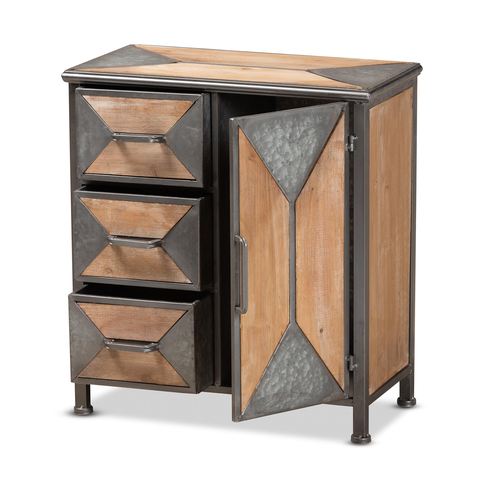 Laurel Rustic Industrial Antique Grey Finished Metal and Whitewashed Oak Brown Finished Wood 3-Drawer Accent Storage Cabinet