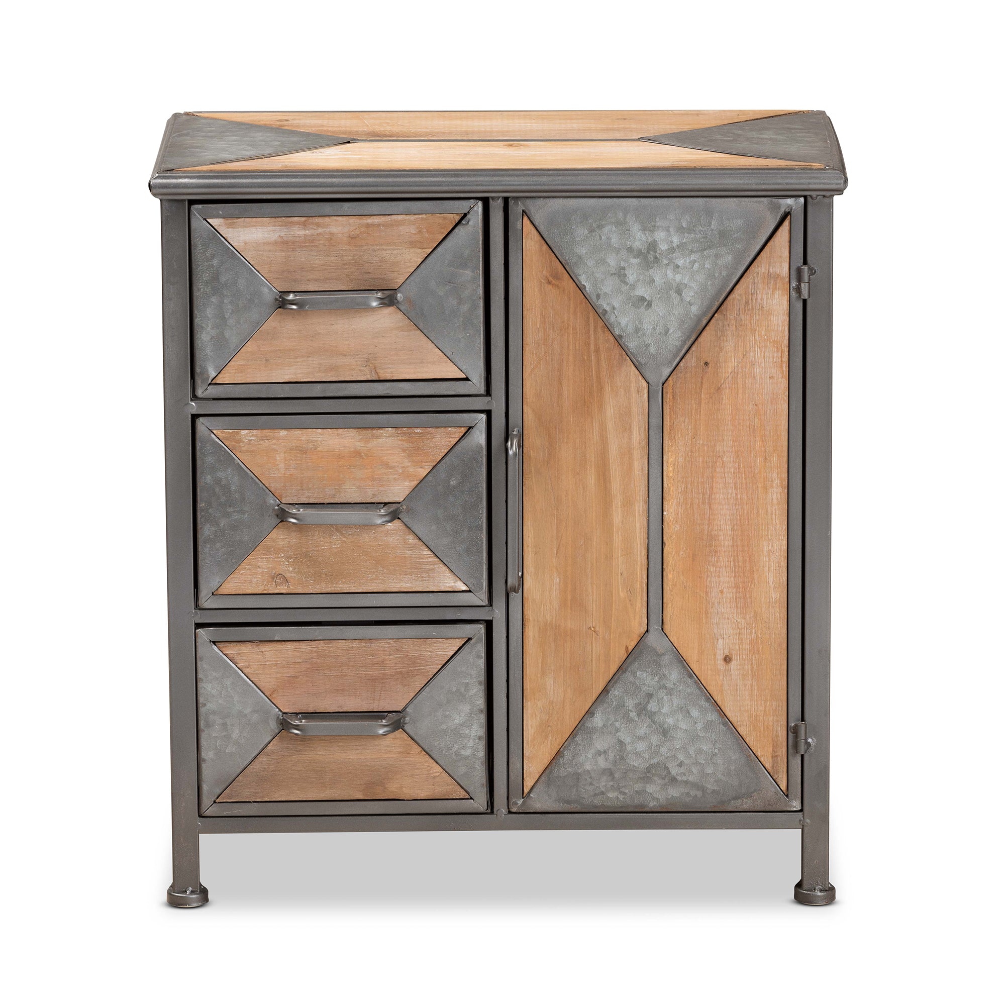 Laurel Rustic Industrial Antique Grey Finished Metal and Whitewashed Oak Brown Finished Wood 3-Drawer Accent Storage Cabinet