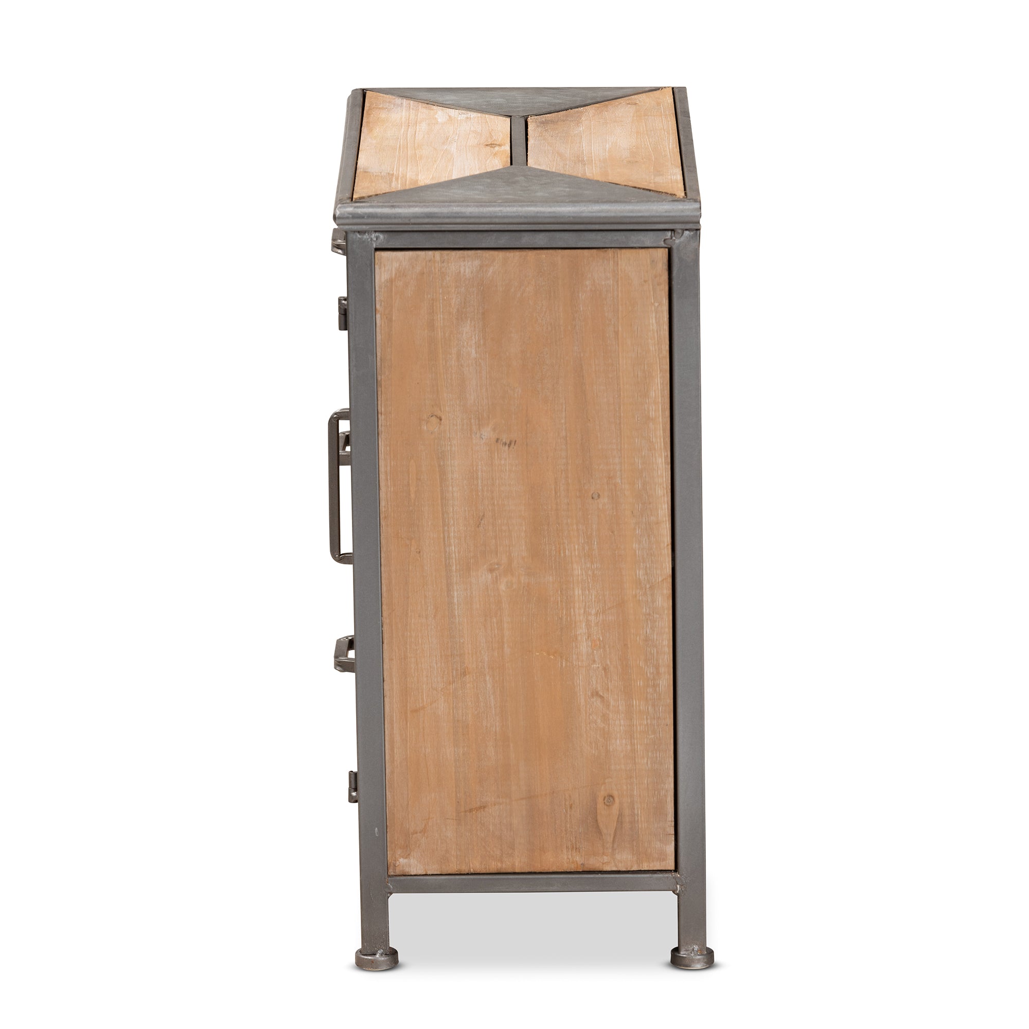 Laurel Rustic Industrial Antique Grey Finished Metal and Whitewashed Oak Brown Finished Wood 3-Drawer Accent Storage Cabinet