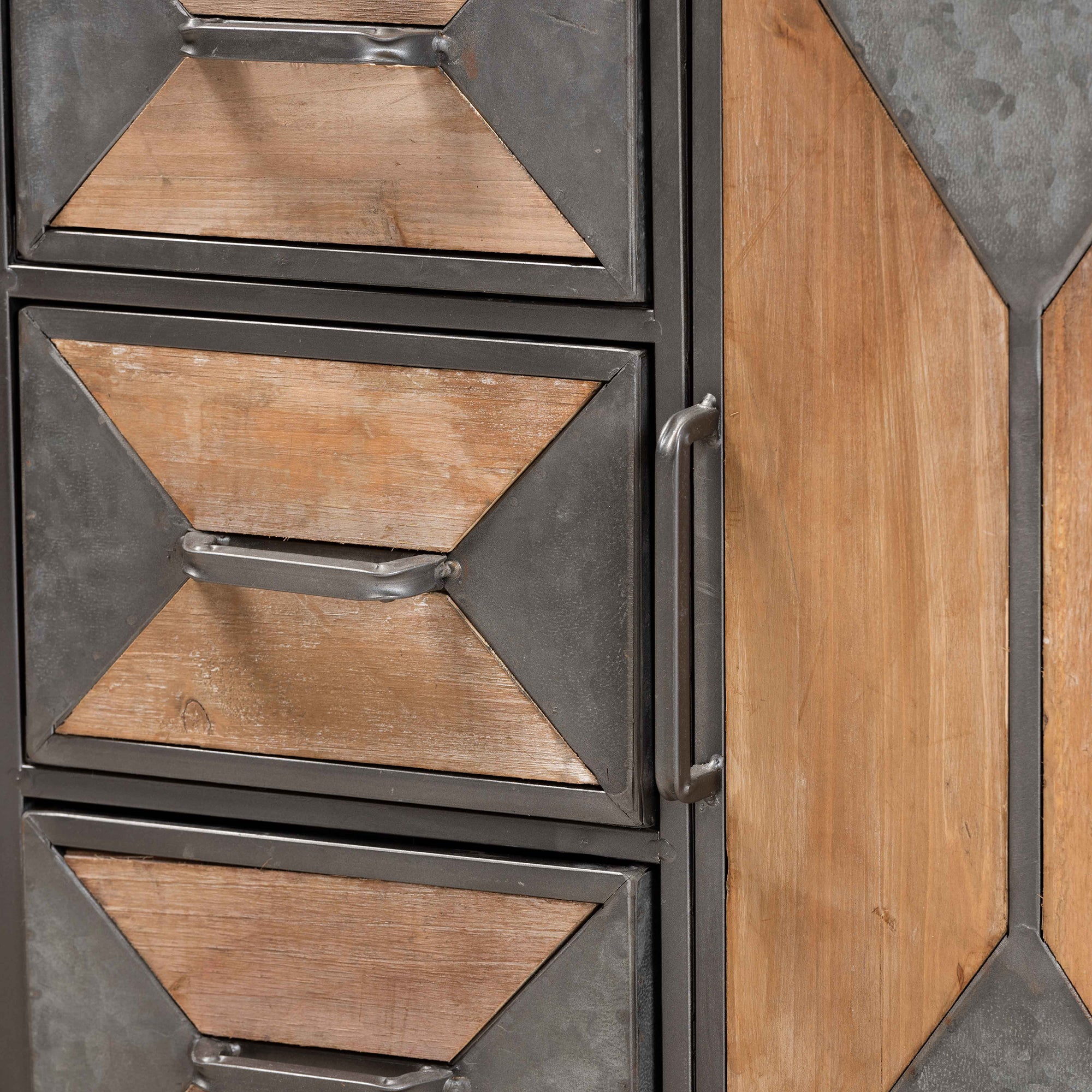 Laurel Rustic Industrial Antique Grey Finished Metal and Whitewashed Oak Brown Finished Wood 3-Drawer Accent Storage Cabinet