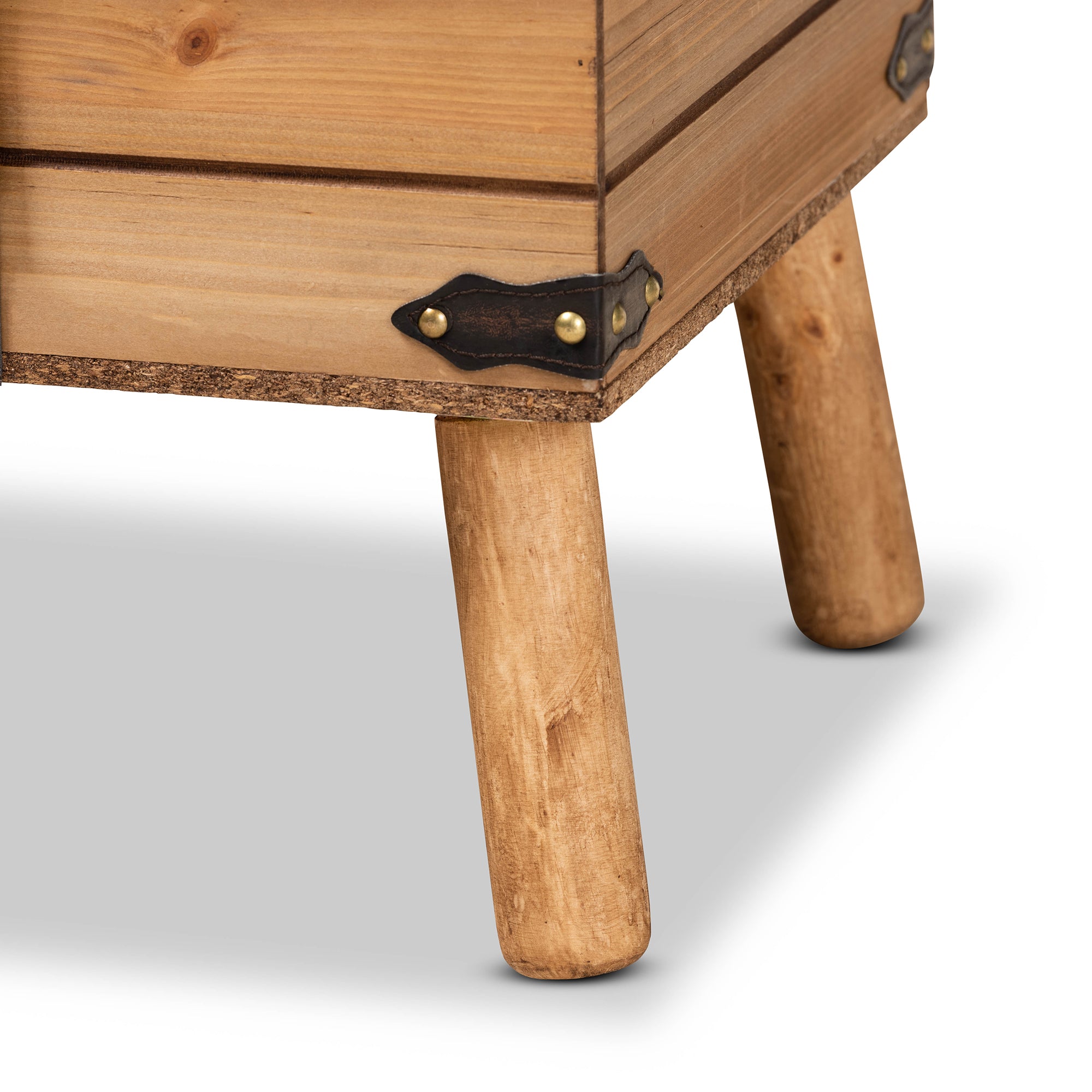 Amena Rustic Transitional Dark Brown PU Leather Upholstered and Oak Finished Wood Large Storage Ottoman
