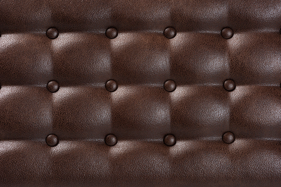 Walsh Mid-Century Modern Dark Brown Leather-Effect Polyester Fabric Upholstered and Walnut Brown Finished Wood Dining Bench