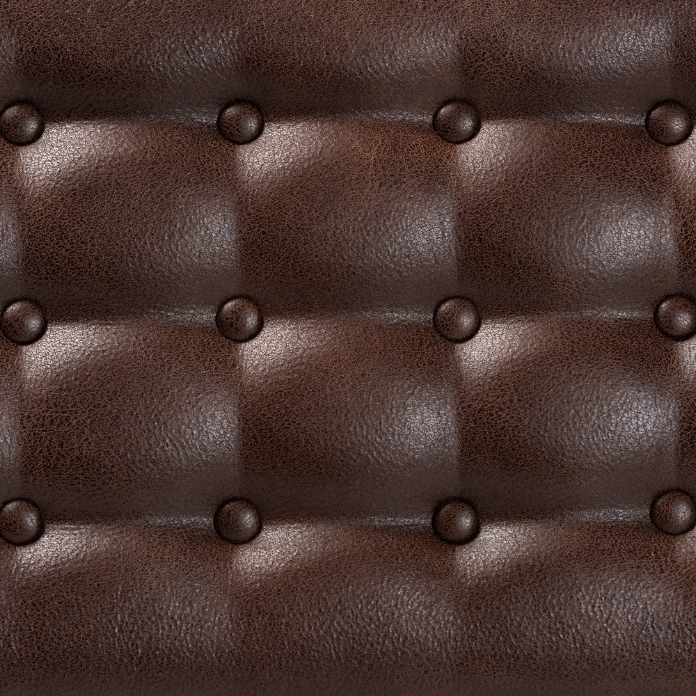 Walsh Mid-Century Modern Dark Brown Leather-Effect Polyester Fabric Upholstered and Walnut Brown Finished Wood Dining Bench