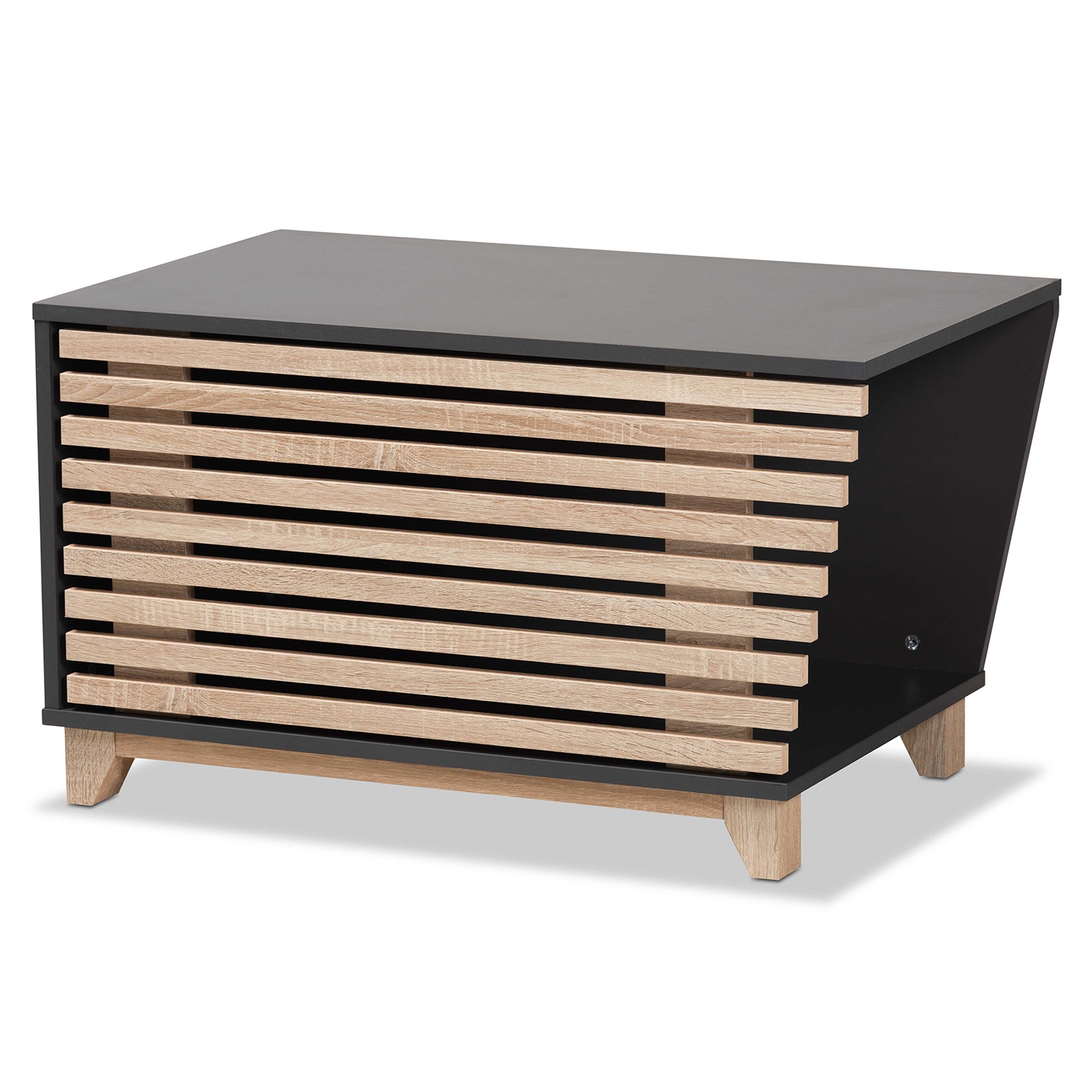 Eckhart Modern and Contemporary Two-Tone Dark Grey and Oak Finished Wood Cat Litter Box Cover House